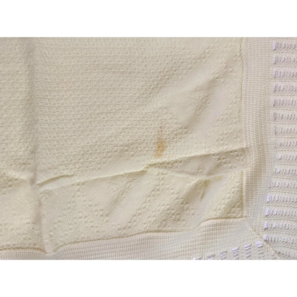 Vintage Cradle Knit Baby Blanket Japan Acrylic Yellow Embroidered Border 34x30‎